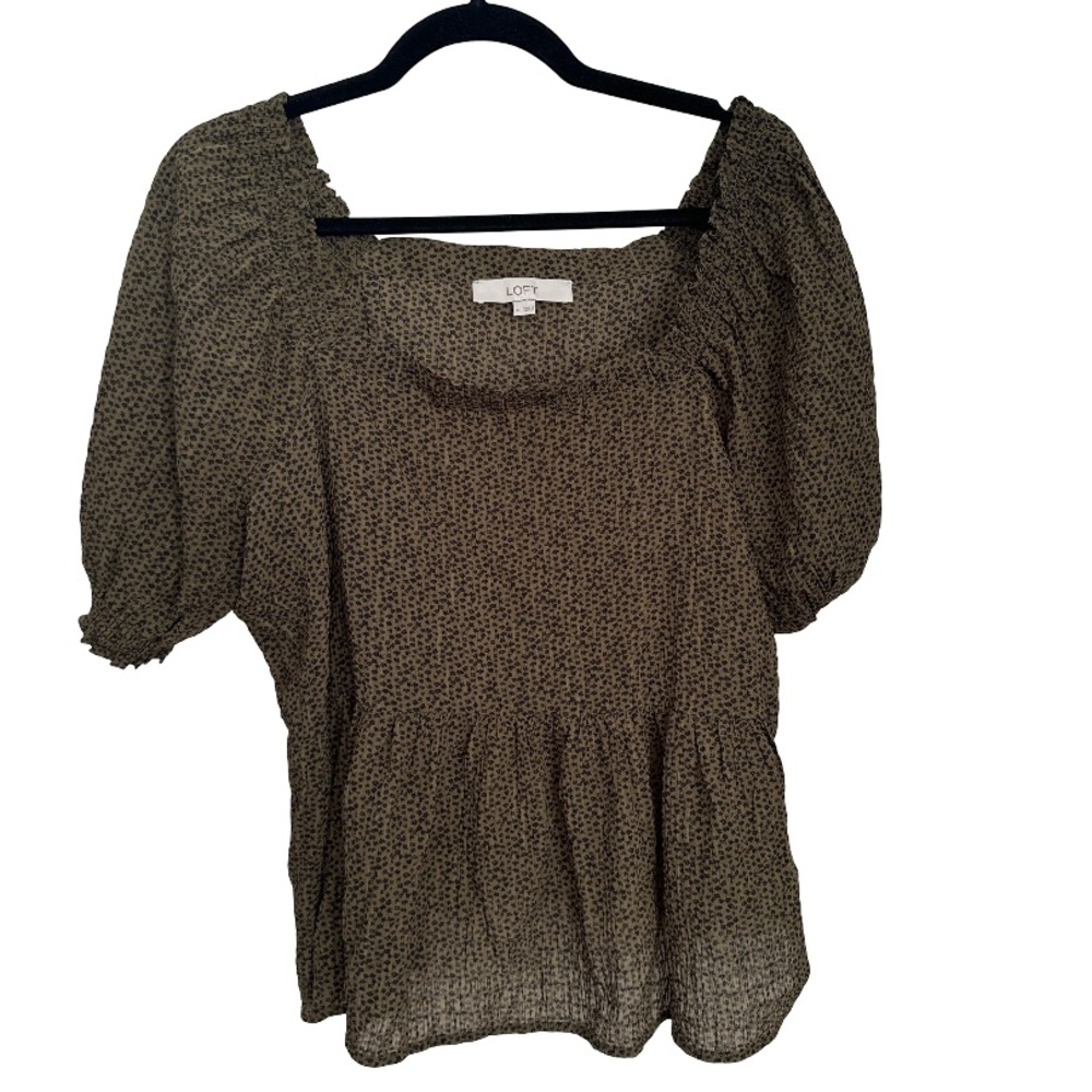 LOFT Women's Black and Brown Patterned Blouse